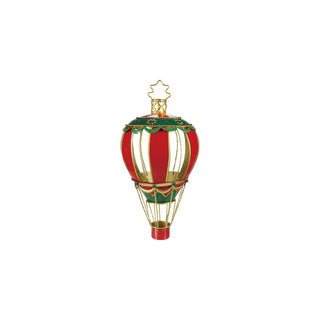 Oversized iron hot air balloon ornament with red and green stripes