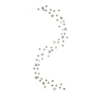 Detail view of silver glitter paper stars on 72-inch garland