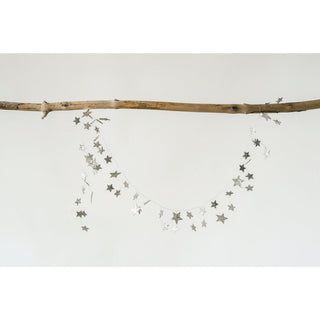 Silver glitter paper star garland for holiday mantels and windows