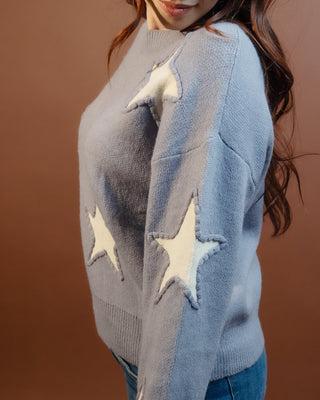 Crew Neck Sweater with Bold Star Print - Sweater - The Farmhouse