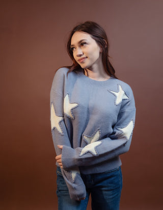 Crew Neck Sweater with Bold Star Print - Sweater - The Farmhouse