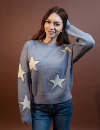 Crew Neck Sweater with Bold Star Print - Sweater - The Farmhouse