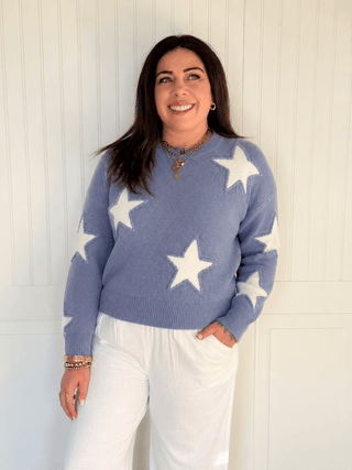 Crew Neck Sweater with Bold Star Print - Sweater - The Farmhouse