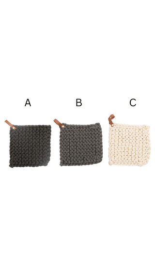Crocheted Pot Holder with Leather Loop, 3 Colors - 420 Home Decor - The Farmhouse