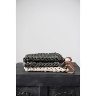 Crocheted Pot Holder with Leather Loop, 3 Colors - 420 Home Decor - The Farmhouse