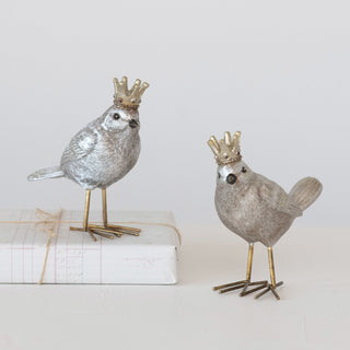 Another angle of gold-finished crowned songbird resin holiday decor
