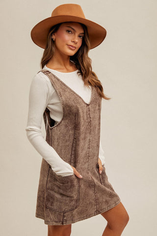 Crystal Snow Wash Twill Overall Dress, Brown - The Farmhouse