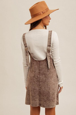 Crystal Snow Wash Twill Overall Dress, Brown - The Farmhouse