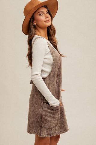 Crystal Snow Wash Twill Overall Dress, Brown - The Farmhouse