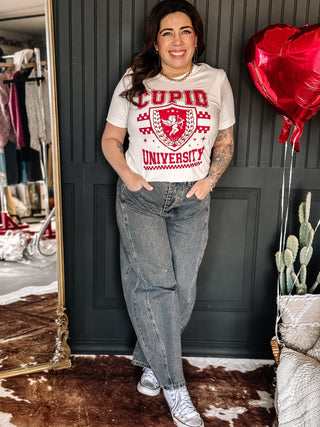 Cupid University Valentines Day Graphic Tee, Natural - The Farmhouse