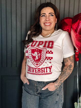 Cupid University Valentines Day Graphic Tee, Natural - The Farmhouse