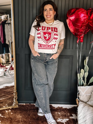 Cupid University Valentines Day Graphic Tee, Natural - The Farmhouse