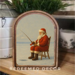 Ice Fishing Santa Arch Framed Art, 6”x8”