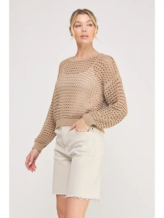 ALLIE ROSE Women's Latte Lace Pointelle Sweater