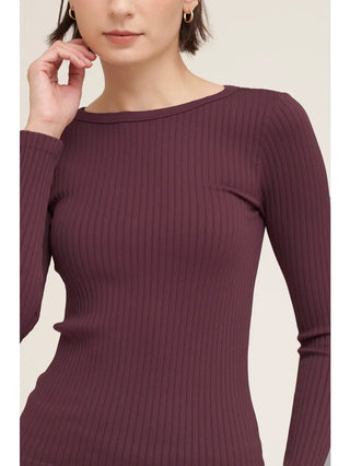 NIKIBIKI Women's Wide Ribbed Long Sleeve Top, Raisin
