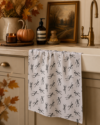 Geometry Bone Jamboree Tea Towel, White