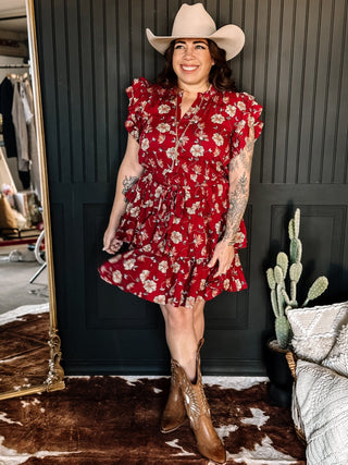 Dahlia Boho Western Flutter Dress, Rust - The Farmhouse