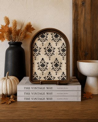 Damask Beige with Black Arch Framed Art 6x8" - 420 Home Decor - The Farmhouse