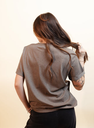 DAVI & DANI Women's Mocha Sparkle Crew Tee - 110 Blouses - The Farmhouse