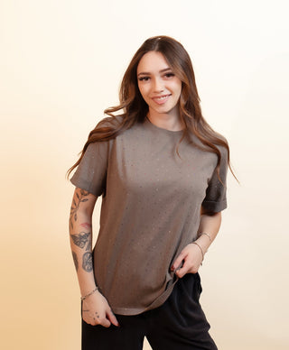 DAVI & DANI Women's Mocha Sparkle Crew Tee - 110 Blouses - The Farmhouse