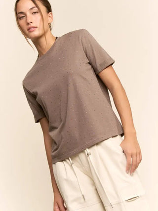 DAVI & DANI Women's Mocha Sparkle Crew Tee - 110 Blouses - The Farmhouse