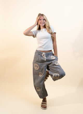 DAVI & DANI Women's Peace & Love Striped Palazzo Pants - 240 Pants - The Farmhouse