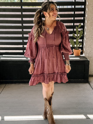 Desert Bloom Boho Western Dress, Mocha - The Farmhouse