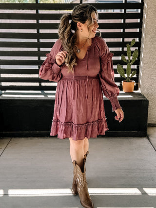 Desert Bloom Boho Western Dress, Mocha - The Farmhouse