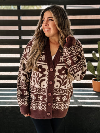 Desert Bloom Boho Western Knit Cardigan, Mocha - The Farmhouse