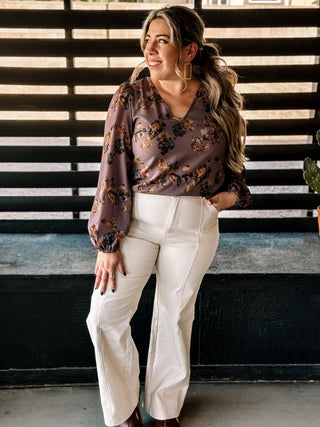 Desert Blossom Western Boho V - Neck Blouse, Sugar Plum - The Farmhouse