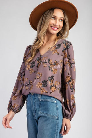 Desert Blossom Western Boho V - Neck Blouse, Sugar Plum - The Farmhouse