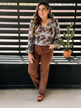 Desert Blossom Western Boho V - Neck Blouse , Turkish Blue - The Farmhouse