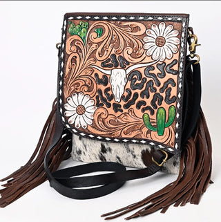 Desert Bullhead Crossbody Hair On Genuine Western Leather Bag - The Farmhouse