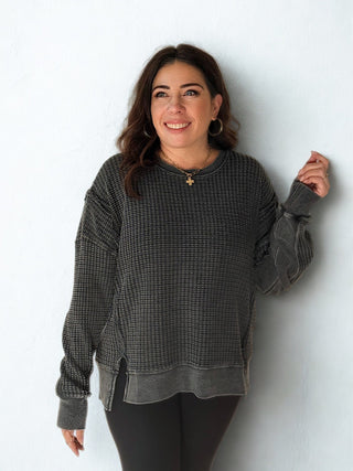 Desert Dawn Mineral Washed Thermal Pullover, Black - 140 Sweatshirts + Sweaters - The Farmhouse