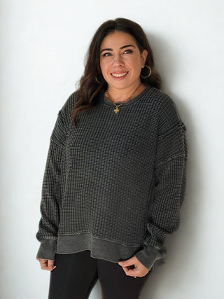 Desert Dawn Mineral Washed Thermal Pullover, Black - 140 Sweatshirts + Sweaters - The Farmhouse