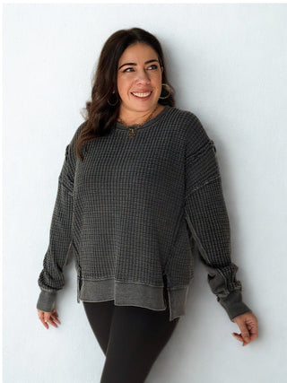 Desert Dawn Mineral Washed Thermal Pullover, Black - 140 Sweatshirts + Sweaters - The Farmhouse