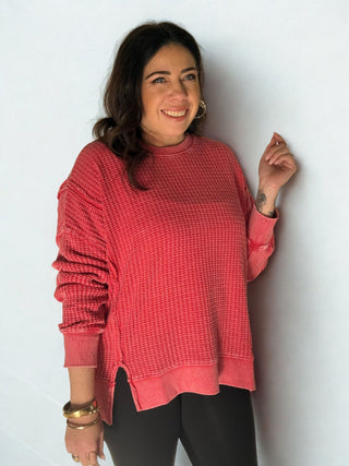 Desert Dawn Mineral Washed Thermal Pullover, Boho Red - 140 Sweatshirts + Sweaters - The Farmhouse