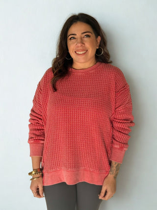 Desert Dawn Mineral Washed Thermal Pullover, Boho Red - 140 Sweatshirts + Sweaters - The Farmhouse