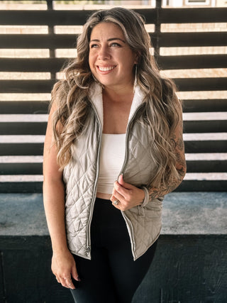 Desert Dusk Reversible Fleece Athleisure Vest, Olive - The Farmhouse