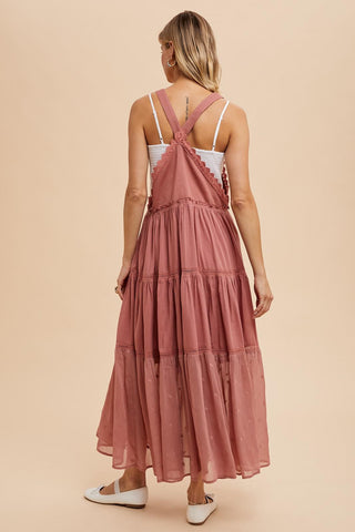 Desert Rose Boho Western Tiered Maxi Overalls Dress, Desert Rose Pink - The Farmhouse