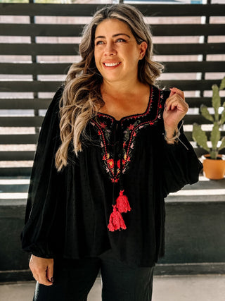 Desert Sage Boho Flowy Blouse, Black - The Farmhouse