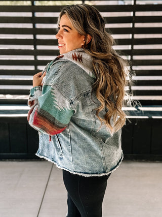 Desert Trails Western Boho Aztec Denim Jacket - The Farmhouse