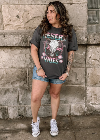 Desert Vibes Wild West Graphic Tee - Washed Black - The Farmhouse