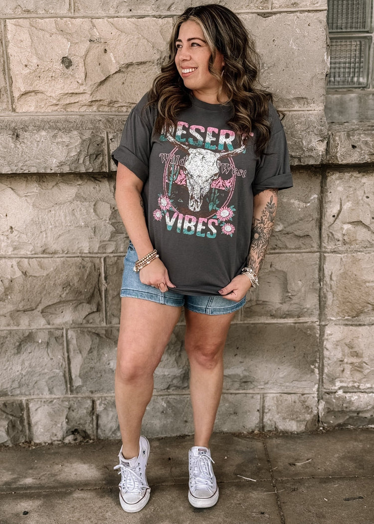Desert Vibes Wild West Graphic Tee - Washed Black - The Farmhouse