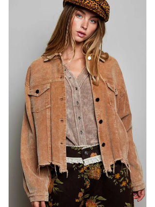 POL Women's Corduroy Ranch Trucker Jacket, Teddy Bear