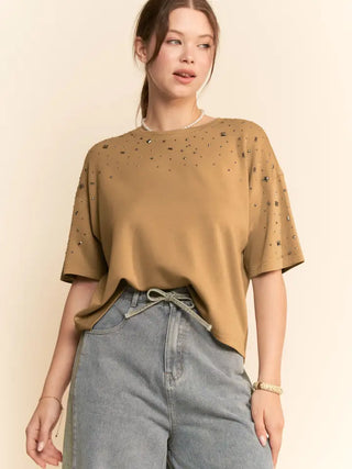 The Stardust Stud Tee, Mocha Beige