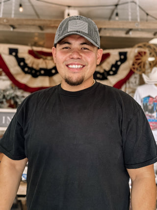 Distressed American Flag Cap - Black - The Farmhouse