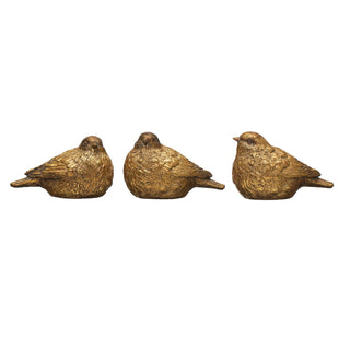 Distressed gold resin songbird figurine with antique finish