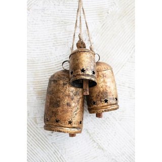 Distressed Metal Bell on Jute Rope with Star Cut - Outs - The Farmhouse