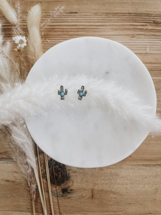 Distressed Turquoise Cactus Studs - The Farmhouse